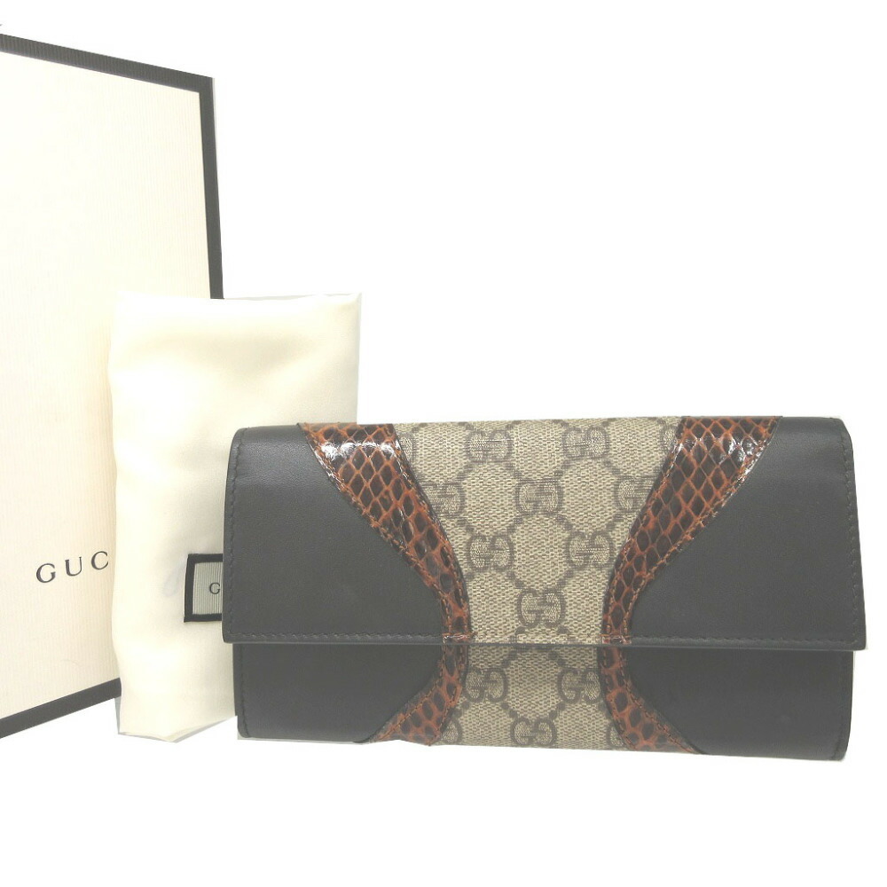 Gucci Wallet Gg Supreme Leather Python Black Bifo… - image 2
